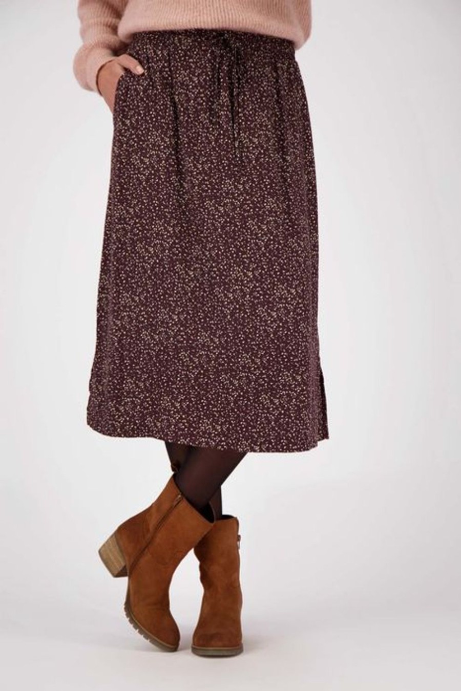 Kleding Zusss | Zusss Lange Rok Met Print Chocoladebruin