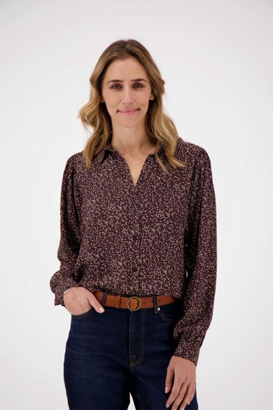 Kleding Zusss | Zusss Blouse Met Wijde Mouwen Print Chocoladebruin