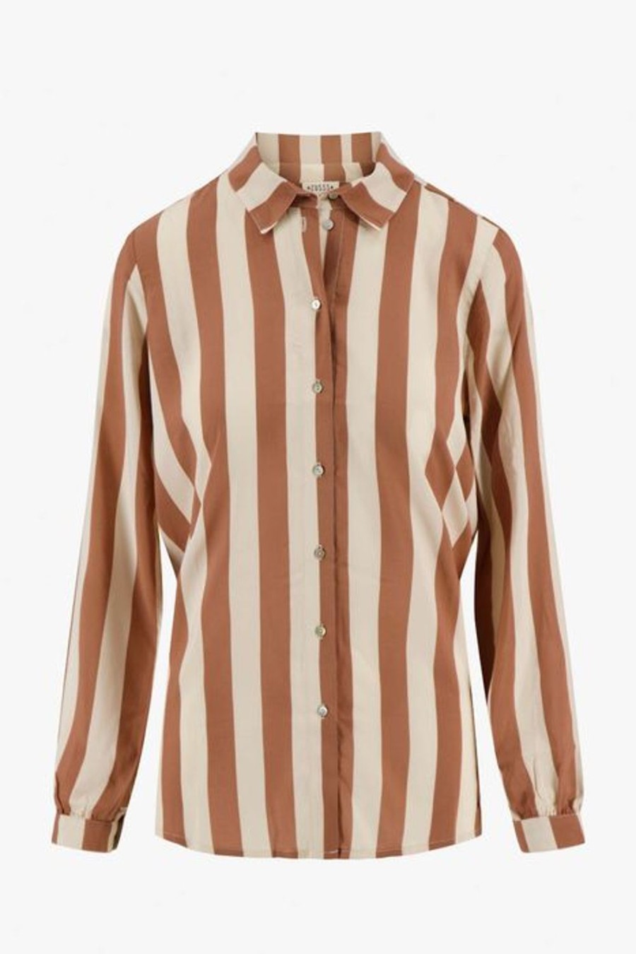 Kleding Zusss | Zusss Oversized Blouse Met Streep Brique/Ecru