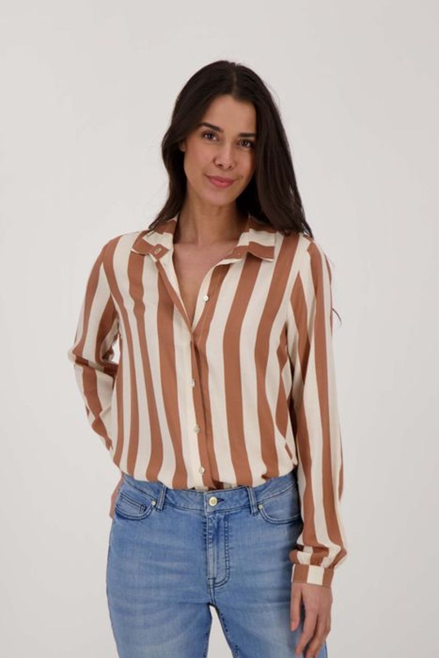 Kleding Zusss | Zusss Oversized Blouse Met Streep Brique/Ecru