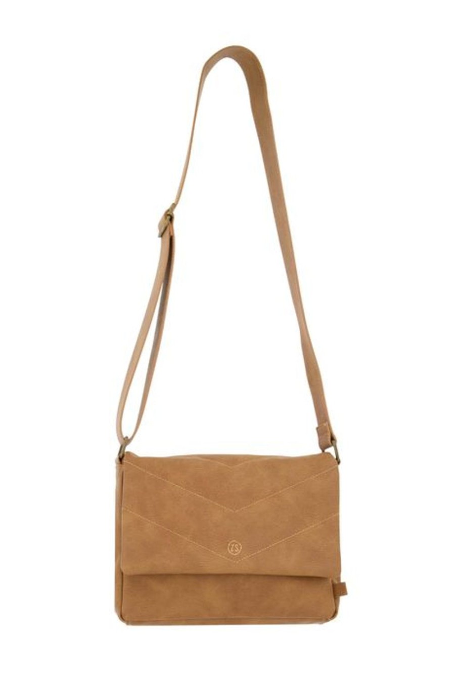 Tassen Zusss | Zusss Schoudertasje Met Stiksels Cognac