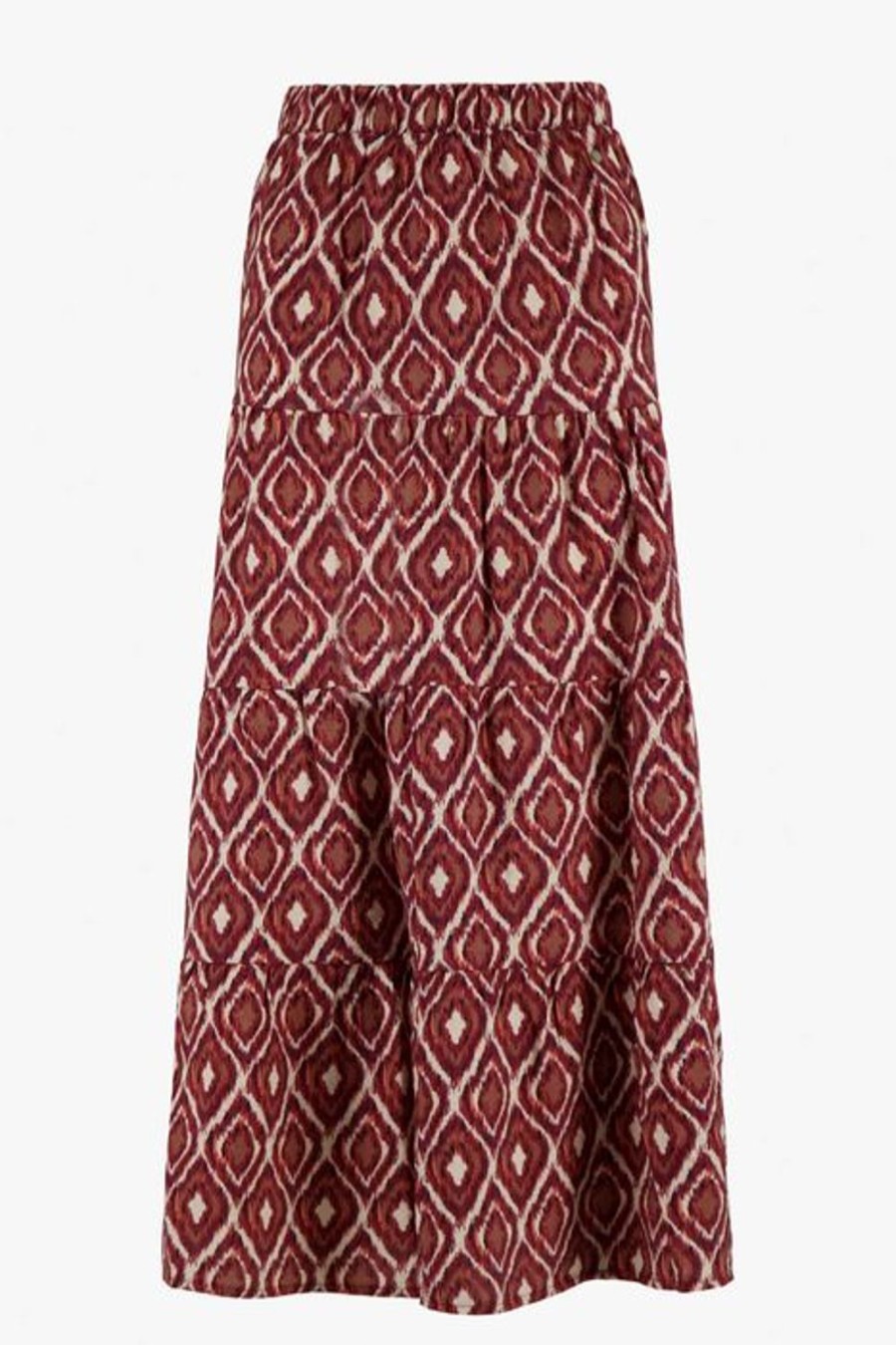 Kleding Zusss | Zusss Lange Strokenrok Met Ikat Print Zand/Roodbruin