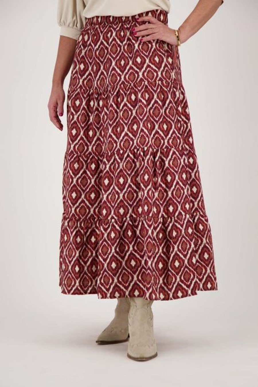 Kleding Zusss | Zusss Lange Strokenrok Met Ikat Print Zand/Roodbruin
