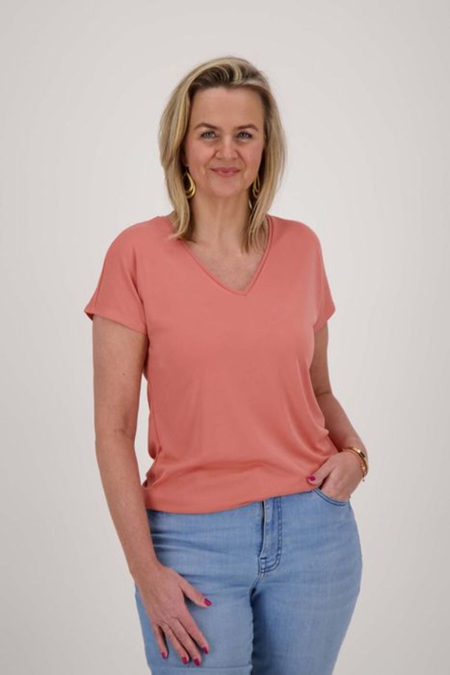 Kleding Zusss | Zusss T-Shirt Met V-Hals Koraalroze