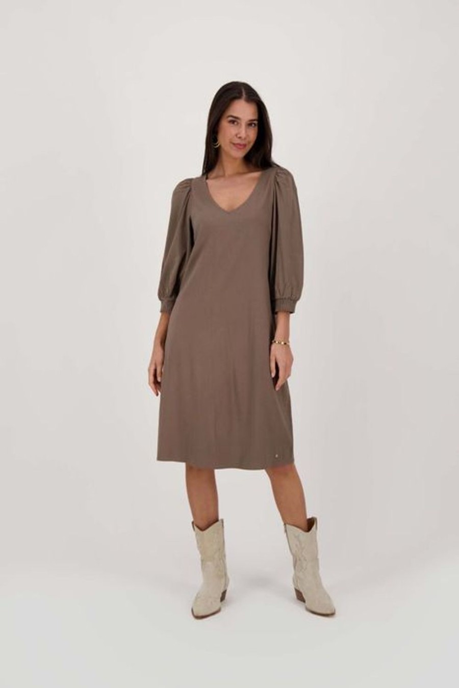 Kleding Zusss | Zusss Jurk Met Pofmouw Leem