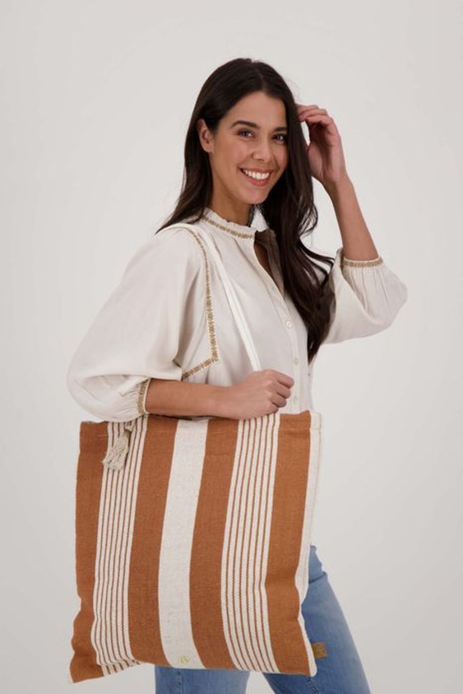 Tassen Zusss | Zusss Gestreepte Tas Camel/Ecru