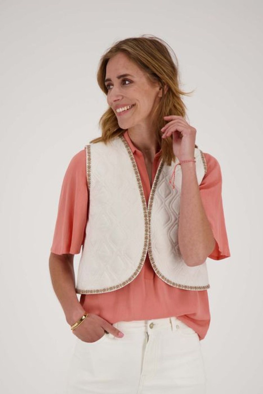 Kleding Zusss | Zusss Gilet Met Borduursels Zand