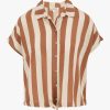 Kleding Zusss | Zusss Blouse Korte Mouw Met Streep Brique/Ecru