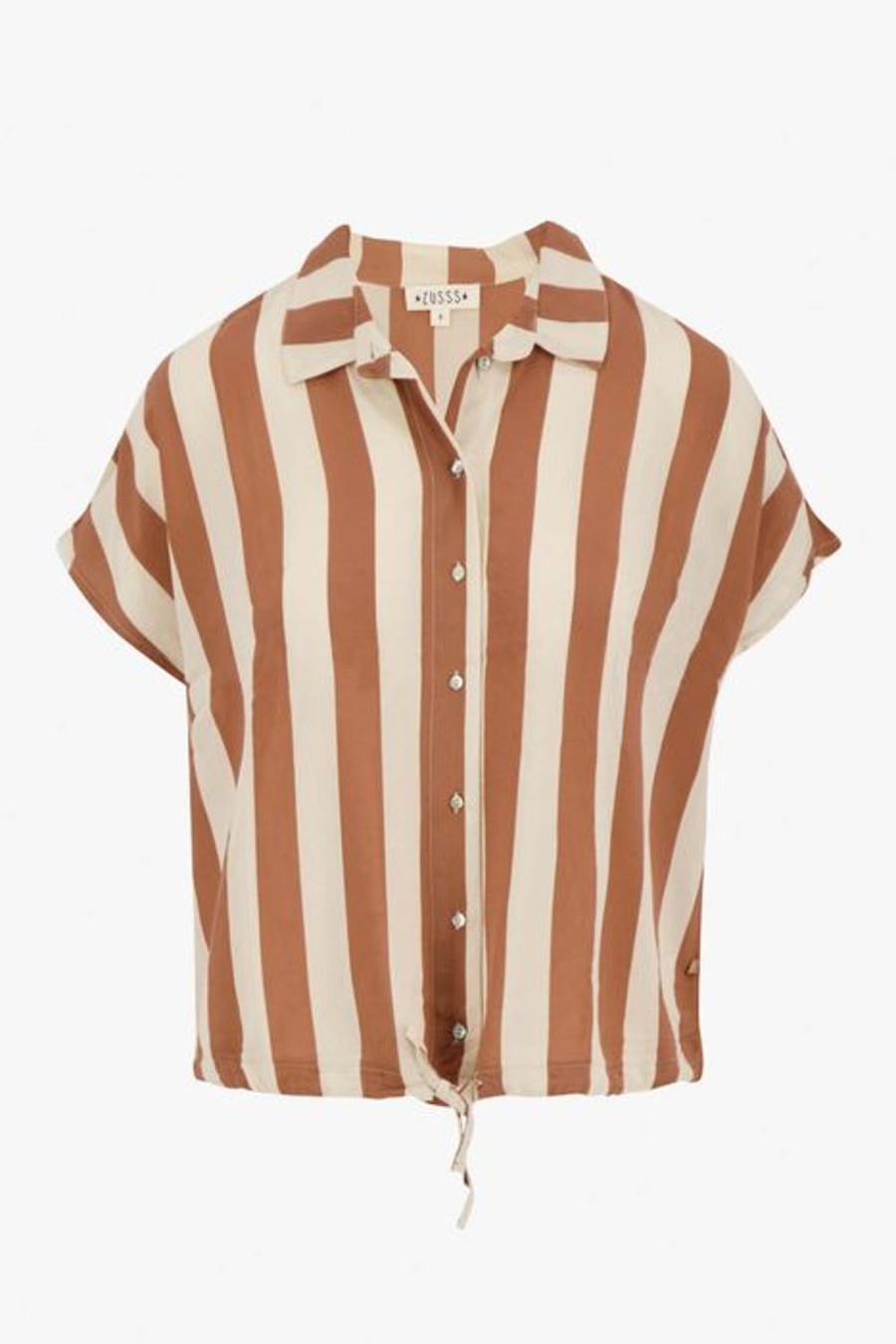 Kleding Zusss | Zusss Blouse Korte Mouw Met Streep Brique/Ecru