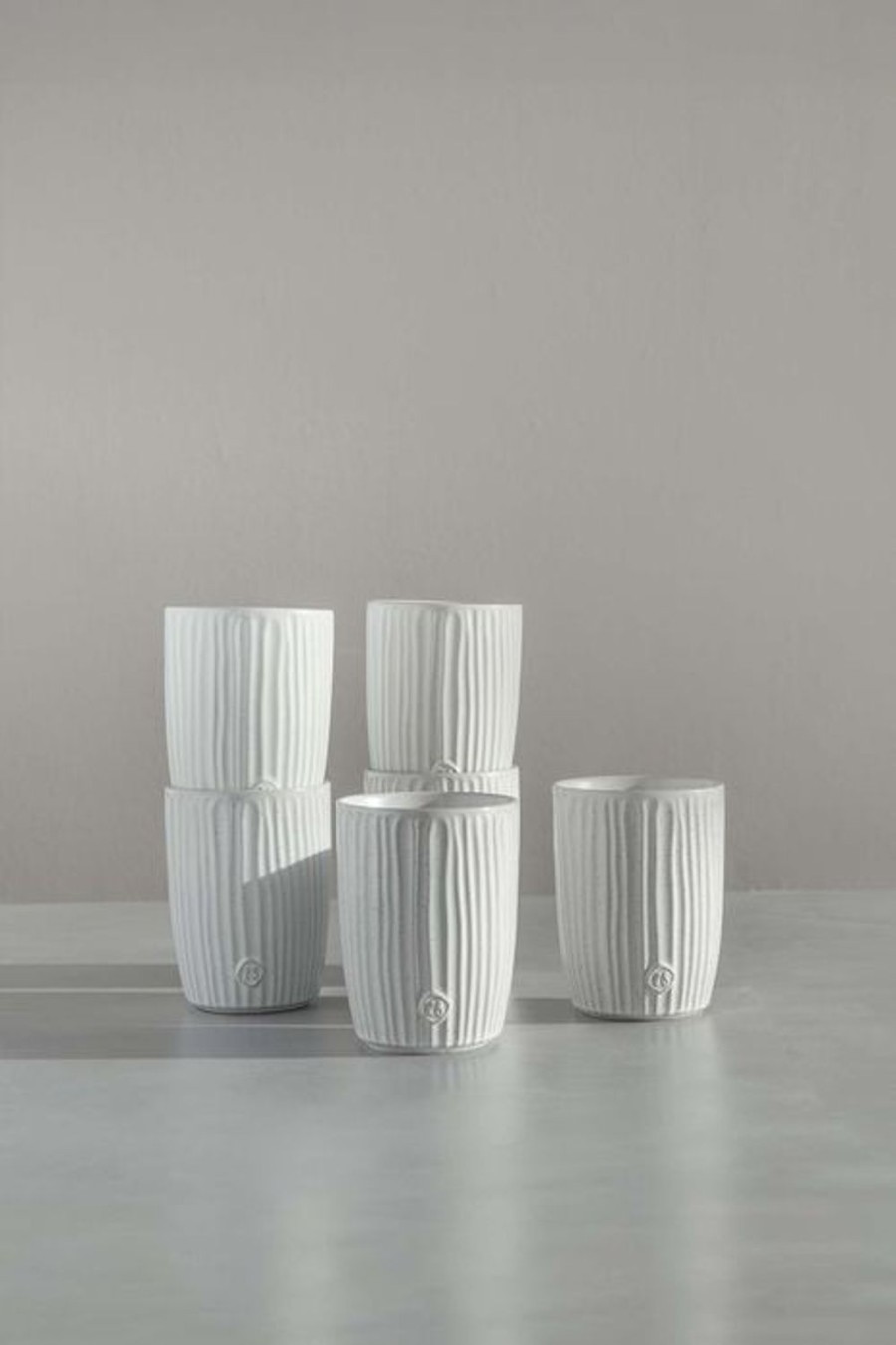 Koken & Tafelen Zusss | Zusss Koffiemok Met Ribbels Zand (Set Van 6)