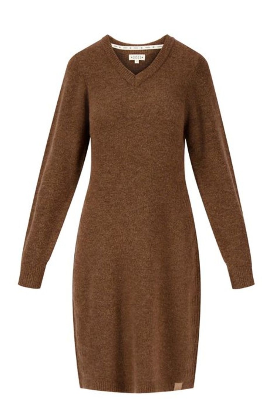 Kleding Zusss | Zusss Gebreide Jurk Met V-Hals Hazelnootbruin