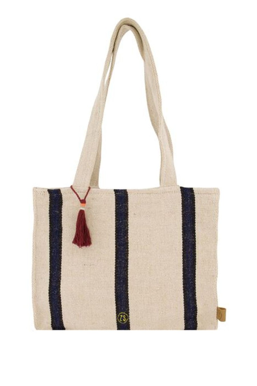 Tassen Zusss | Zusss Katoenen Tas Met Streep Ecru/Donkerblauw