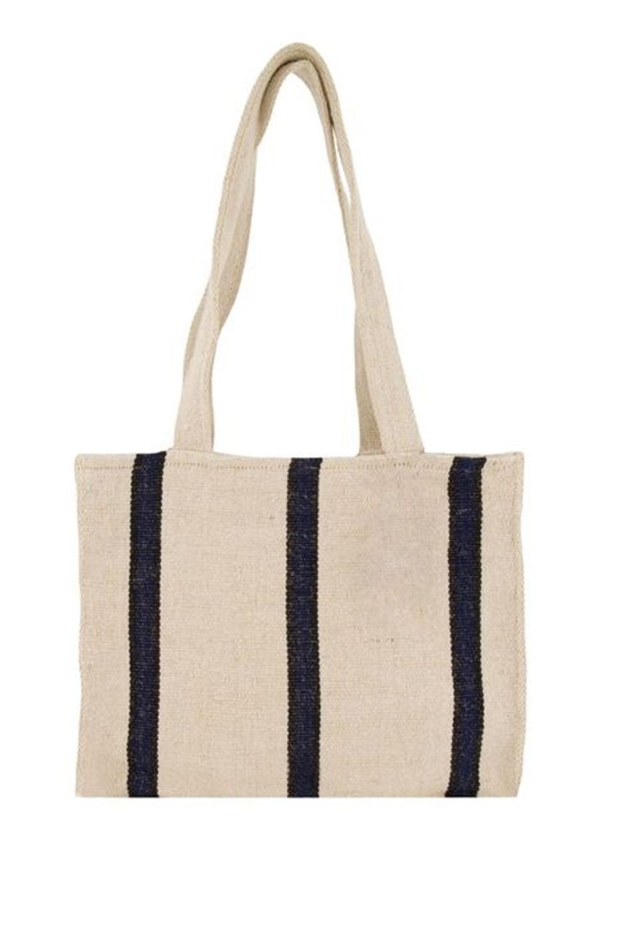 Tassen Zusss | Zusss Katoenen Tas Met Streep Ecru/Donkerblauw