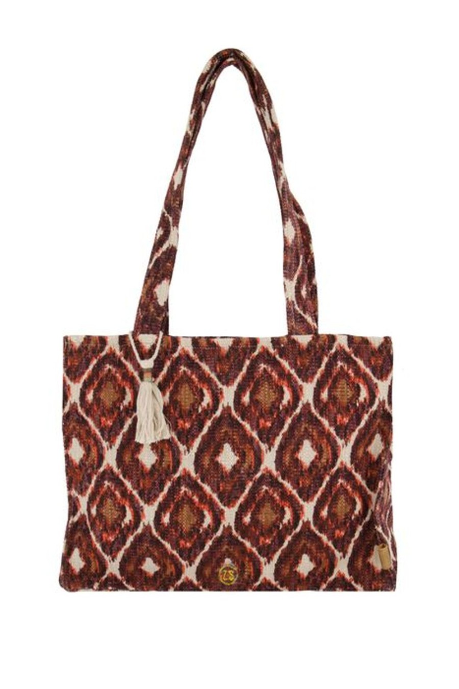 Tassen Zusss | Zusss Katoenen Tas Met Ikat Print Zand/Roodbruin