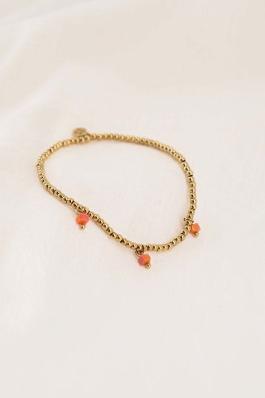 Mooimakers Zusss | Zusss Elastieken Kralenarmbandje Met Blokjes Koraalroze/Goud