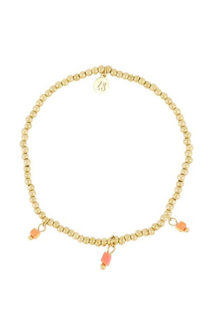 Mooimakers Zusss | Zusss Elastieken Kralenarmbandje Met Blokjes Koraalroze/Goud
