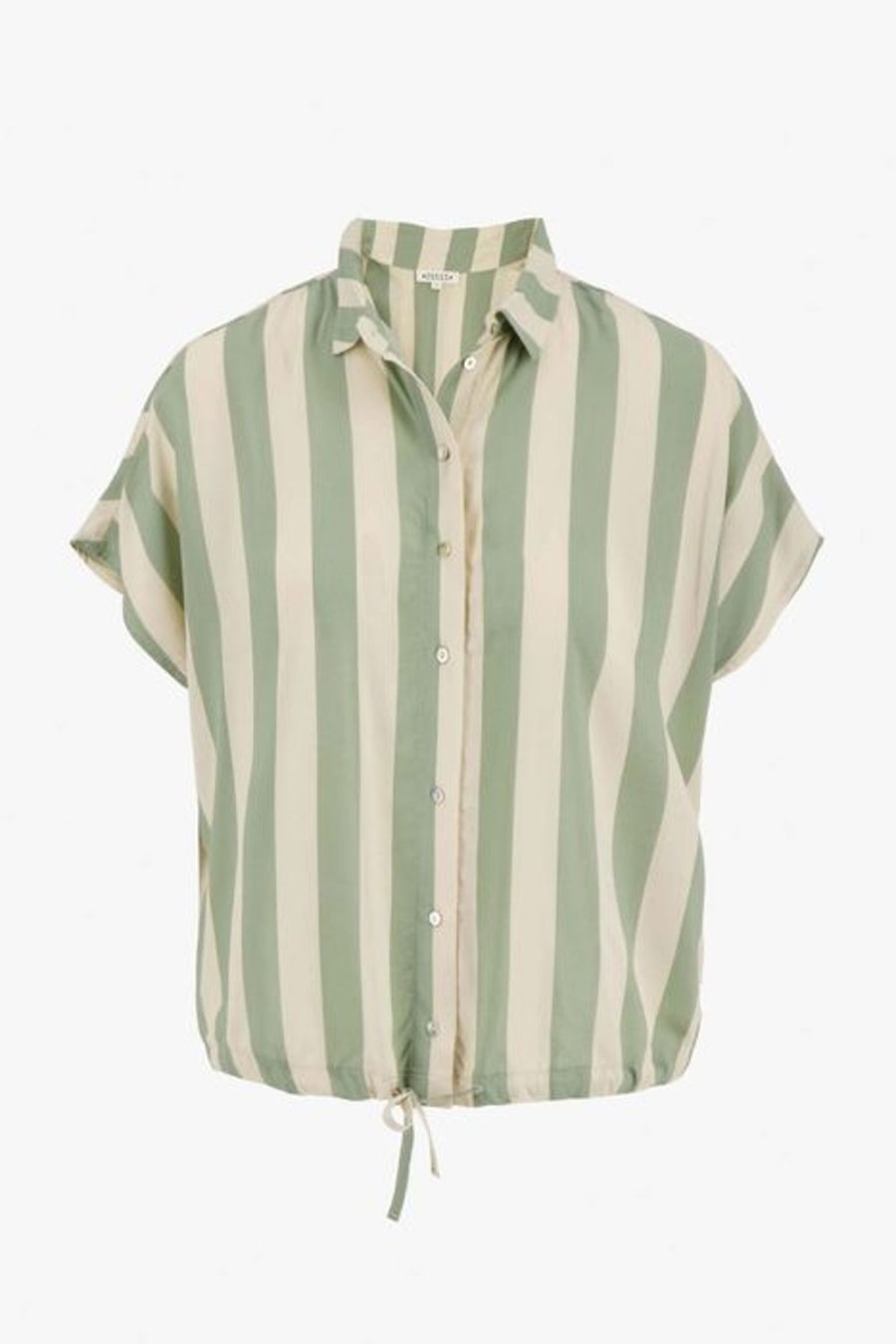 Kleding Zusss | Zusss Blouse Korte Mouw Met Streep Saliegroen/Ecru