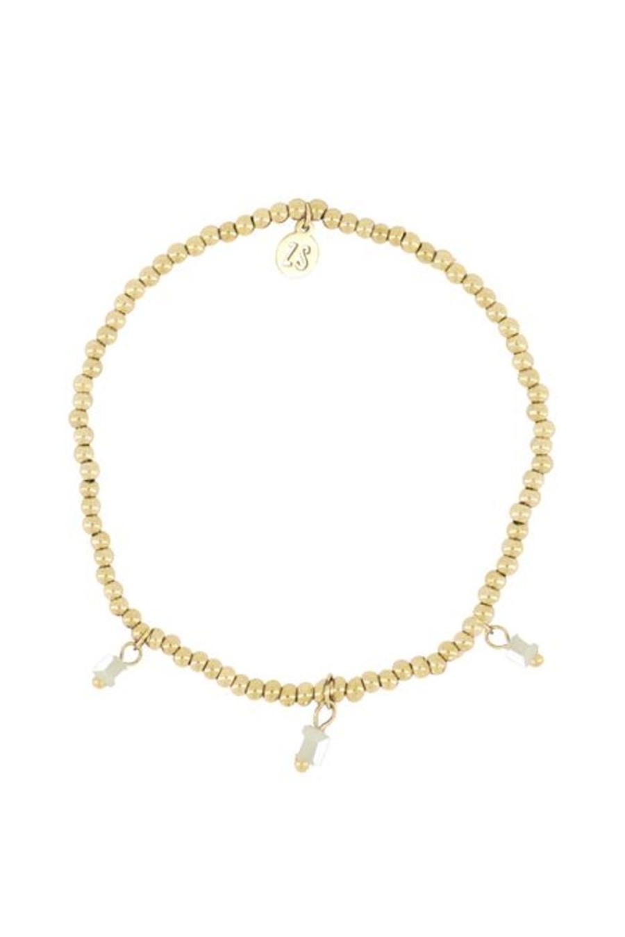 Mooimakers Zusss | Zusss Elastieken Kralenarmbandje Met Blokjes Saliegroen/Goud