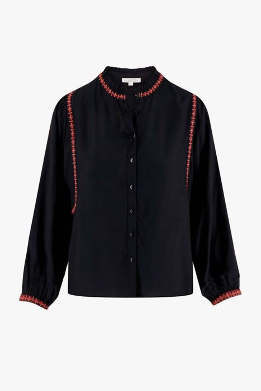 Kleding Zusss | Zusss Blouse Met Borduursels Zwart/Koraalroze