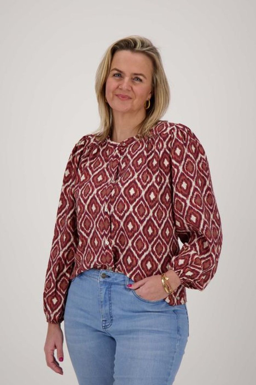 Kleding Zusss | Zusss Blouse Met Ikat Print Zand/Roodbruin
