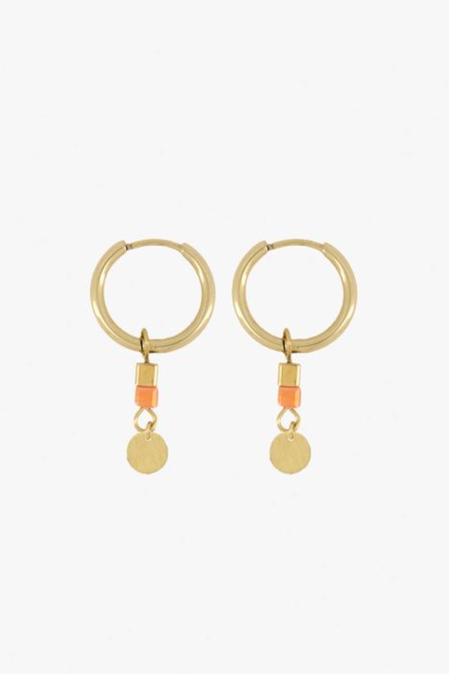 Mooimakers Zusss | Zusss Oorbellen Met Blokjes En Rondje Koraalroze/Goud