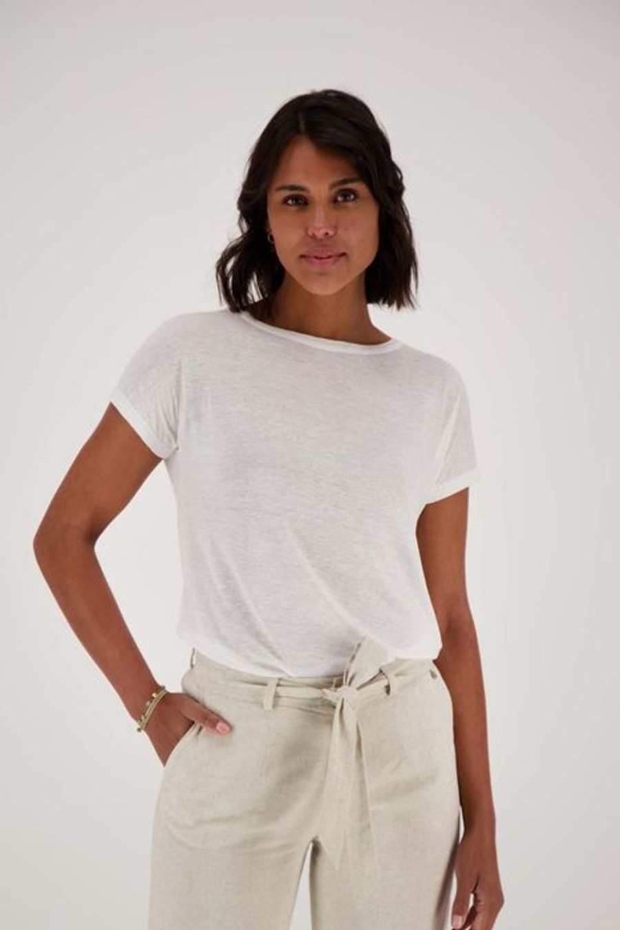 Kleding Zusss | Zusss Linnen T-Shirt Boothals Wit
