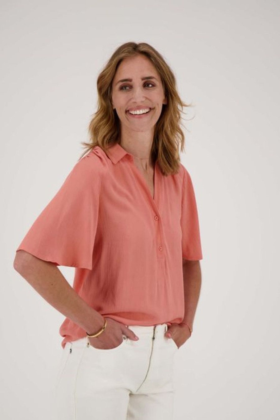 Kleding Zusss | Zusss Blouse Met Korte Mouw Koraalroze