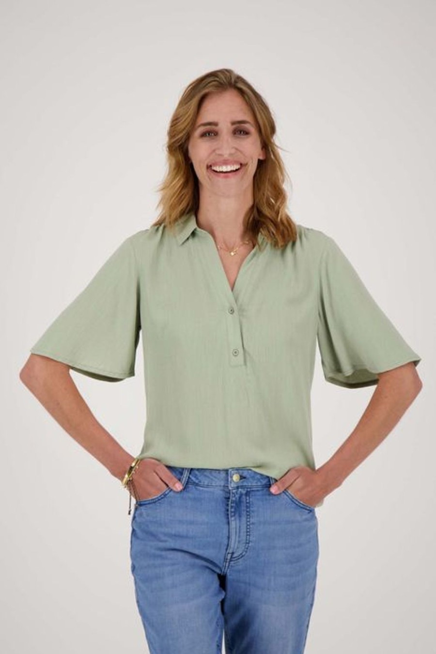 Kleding Zusss | Zusss Blouse Met Korte Mouw Saliegroen Saligroen
