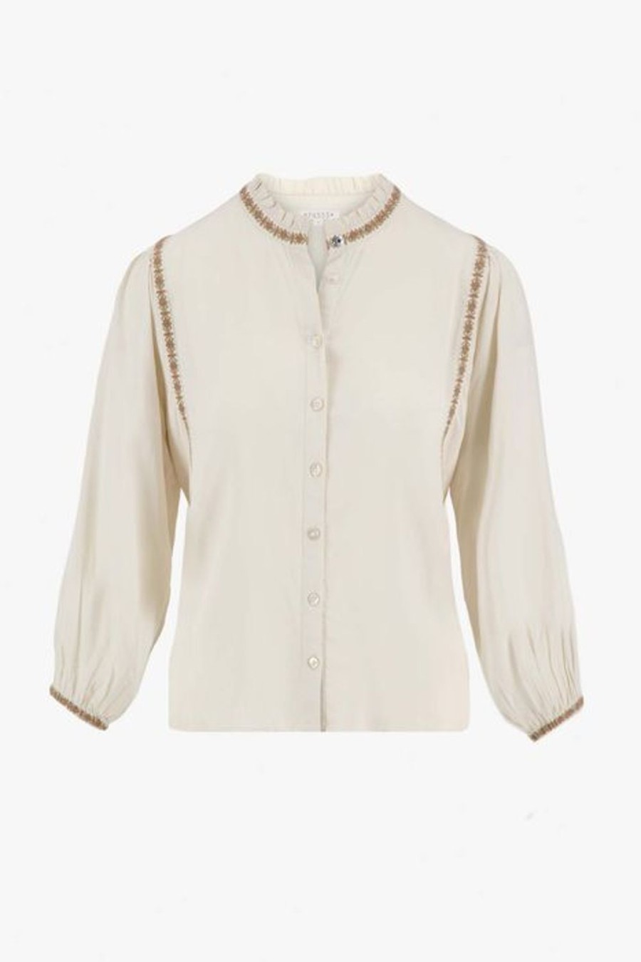 Kleding Zusss | Zusss Blouse Met Borduursels Zand/Saliegroen