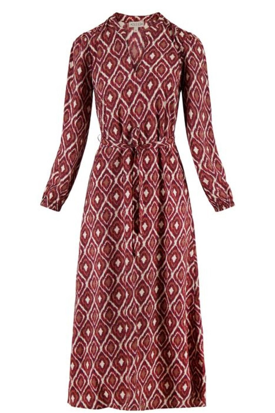 Kleding Zusss | Zusss Maxi Jurk Met Ikat Print Zand/Roodbruin