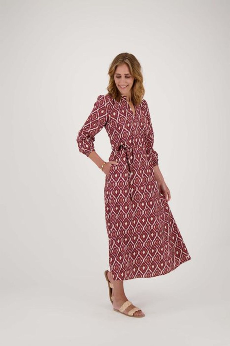 Kleding Zusss | Zusss Maxi Jurk Met Ikat Print Zand/Roodbruin