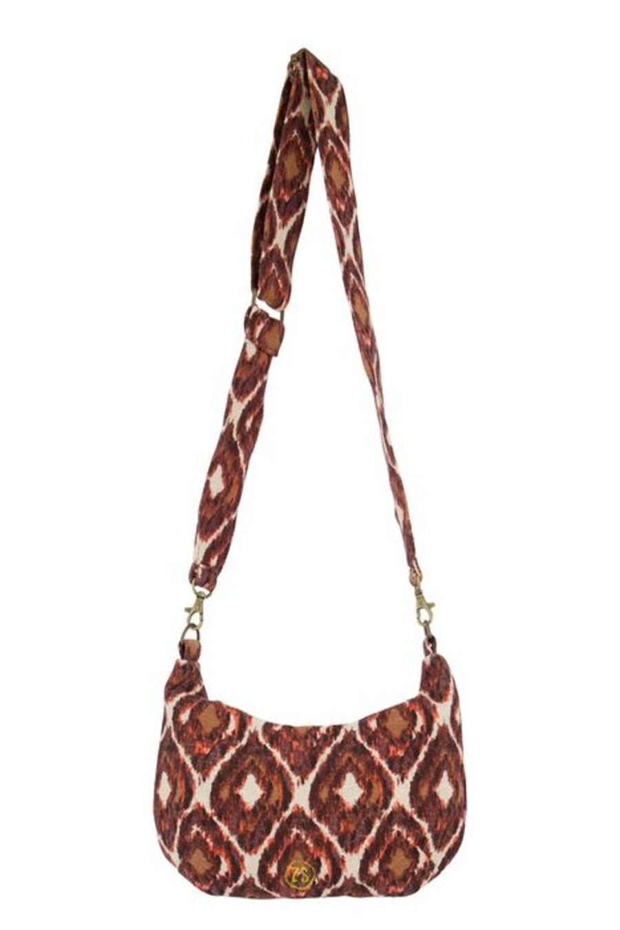 Tassen Zusss | Zusss Schoudertasje Met Ikat Print Zand/Roodbruin